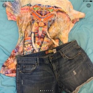 NWOT WOMENS OLD NAVY DENIM SHORTS SIZE 14 and elephant print shirt size xl